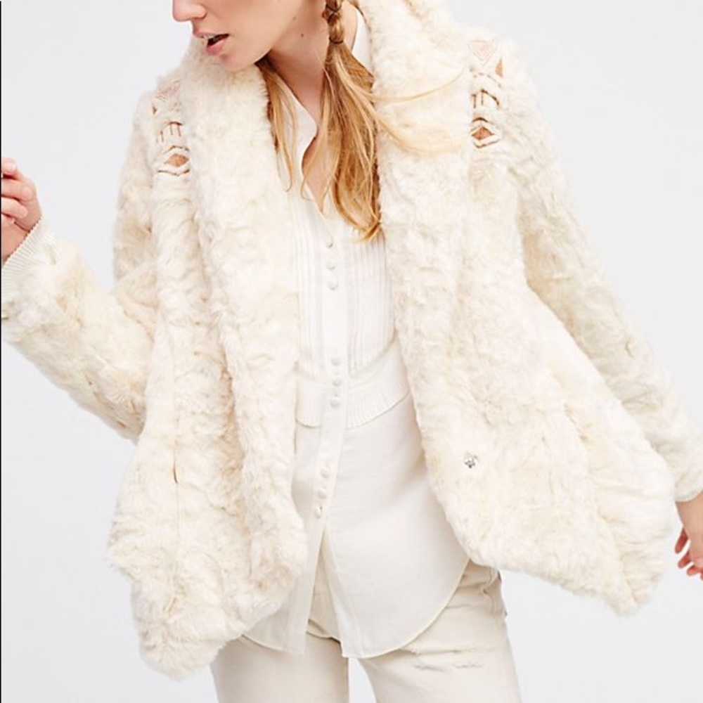 Free People Embroidered Cascade Fur Jacket